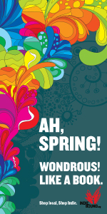 ABA Indie Bound 'Ah, Spring! Wondrous like a book.' vertical banner