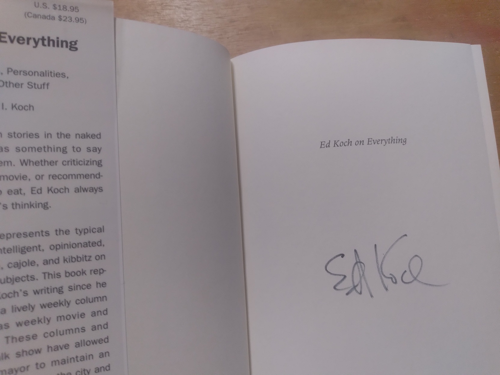 Ed Koch on Everything: Movies, Politics, Personalities, Food, and Other Stuff
