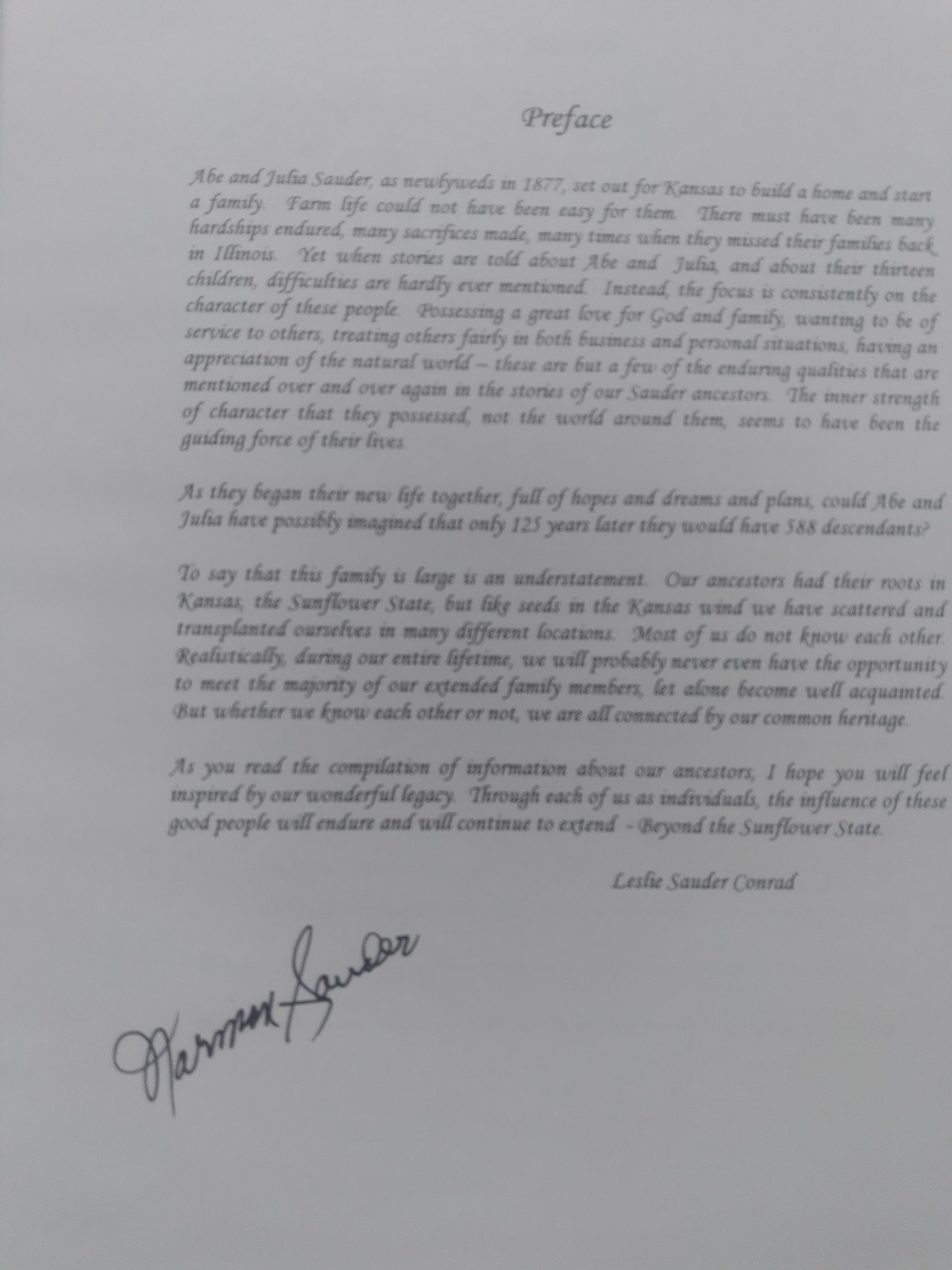 Beyond the Sunflower State: The Decendants of Abraham and Julia Sauder 1854 - 2001