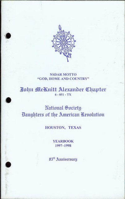 Image for National Society Daughters of the American Revolution Yearbook 1997-1998 (John McKnitt Alexander Chapter, Houston, Texas)