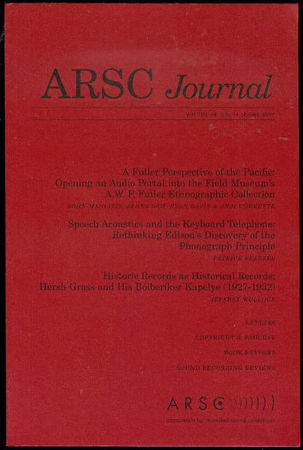 Image for ARSC Journal (Volume 38, No. 1, Spring 2007)