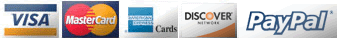Visa, Master Card, American Express, Discover Card, and PayPal payment accepted