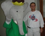 color photograph of Marc Williams with Babar at the 2008 Texas Book Festival