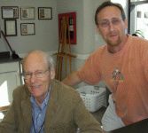 color photograph of Laurent de Brunhoff and Marc Williams at the 2008 Texas Book Festival