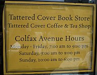 A color photograph of the back door of Denver's Tattered Cover book store on Colfax Avenue Summer 2009.